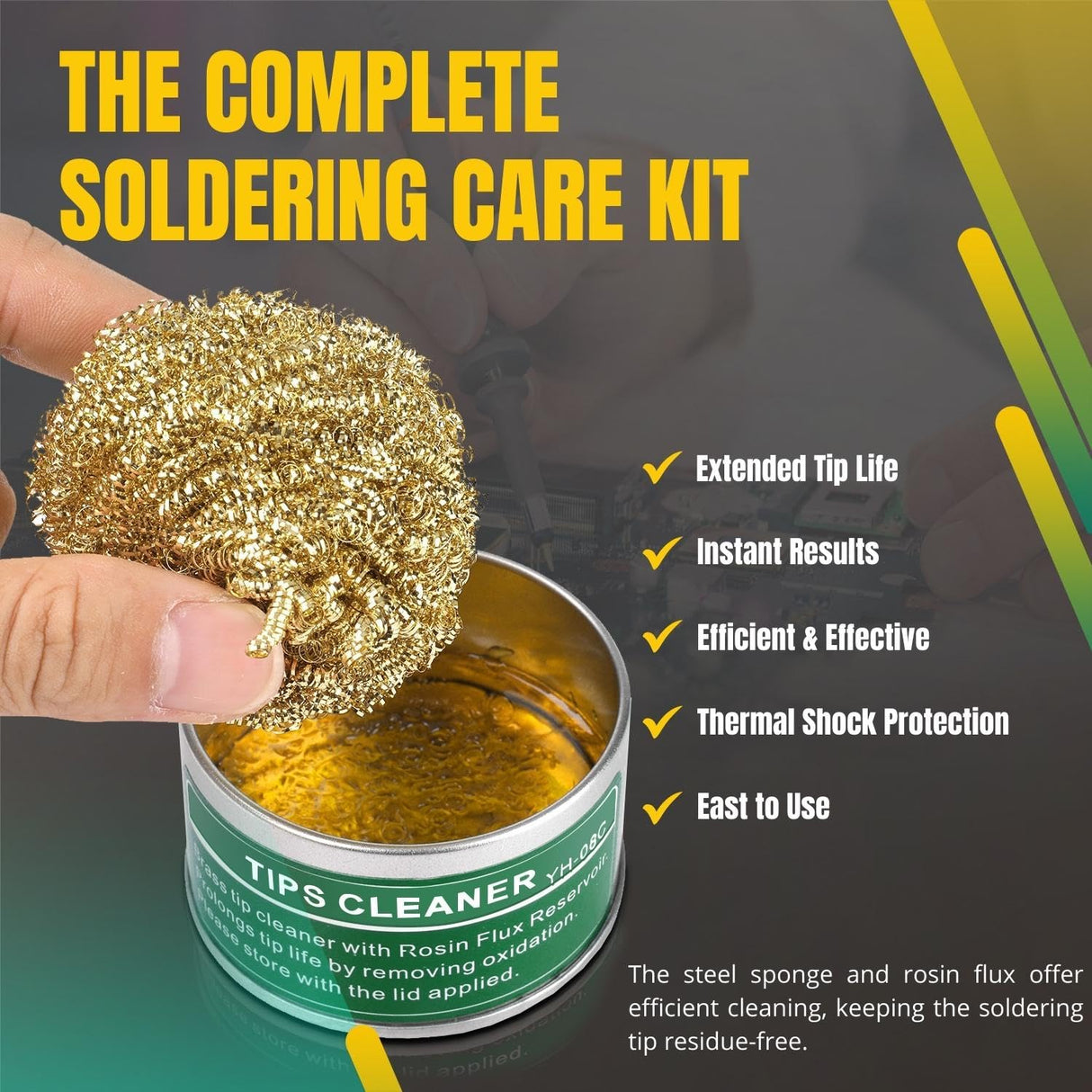 Flexzion Soldering Iron Tip Cleaner, Soft Coiled Brass Wire Sponge Stainless Steel Holder with Rosin Flux Flexzion