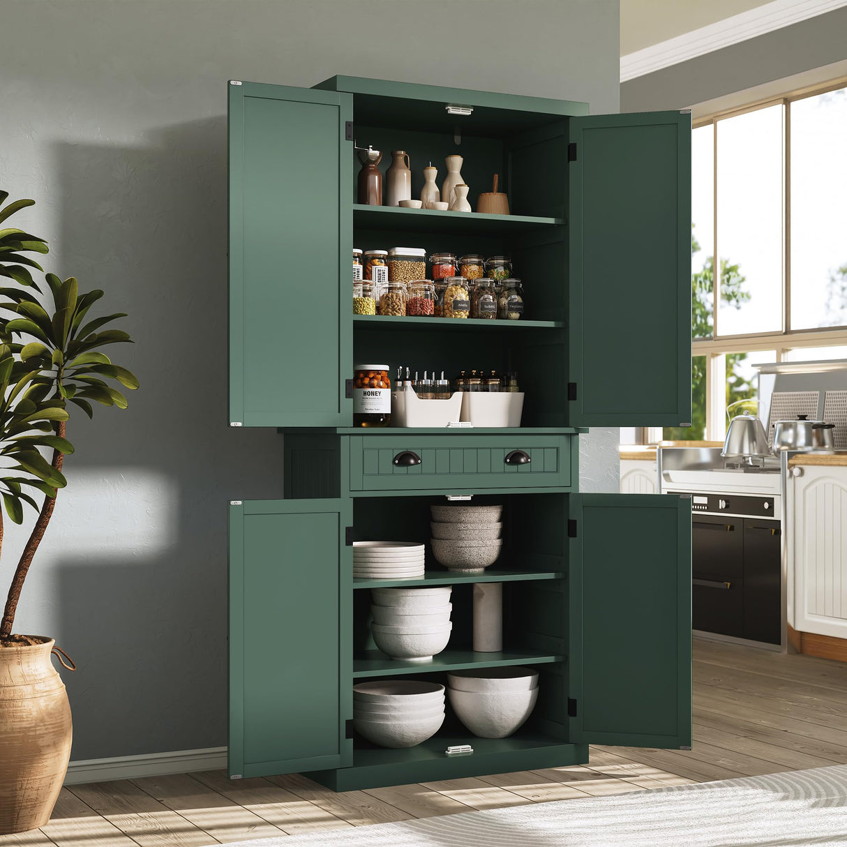 ARTPOWER 72" Tall Kitchen Pantry Storage Cabinet with Drawer and Adjustable Shelves, Pantry Cabinet for Kitchen, Bathroom or Hallway, Green ARTPOWER