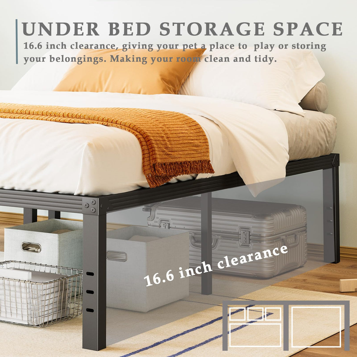 FSCHOS Queen-Bed-Frame / 18 Inch Metal Platform Bed Frame Queen Size/Reinforced Steel Slats Support/No Box Spring Needed/Heavy Duty Mattress Foundation/Easy Assembly/Noise Free/Black FSCHOS