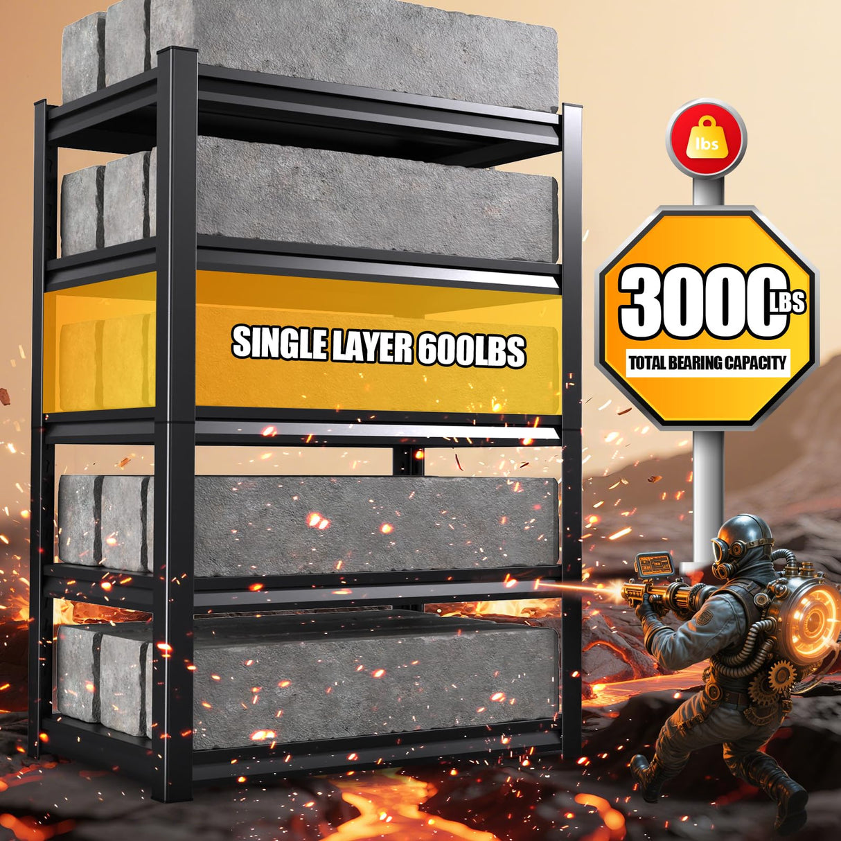 RPGHJJ 59" W Garage Shelving Heavy Duty Garage Storage Shelves Metal Shelving Unit 5T Adjustable Industrial Utility Shelf 3000LBS Black Organization Rack for Warehouse Storage,72" H x 59" W x 20" D RPGHJJ