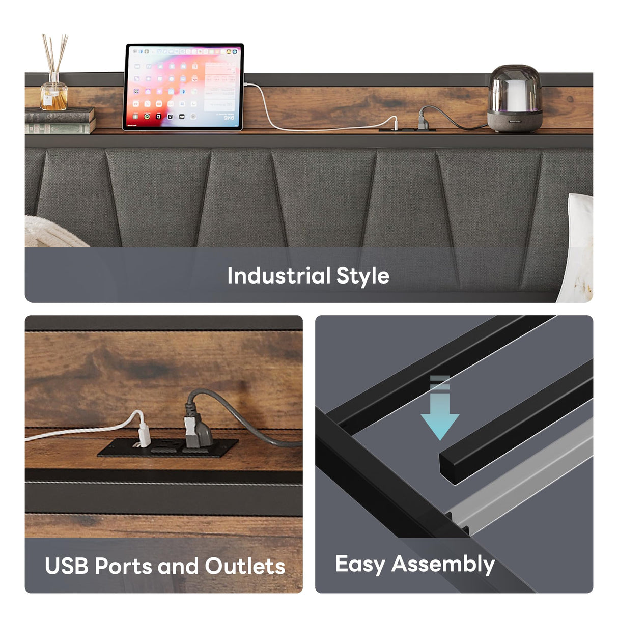 LIKIMIO Daybed with Trundle Bed, Twin Bed Frame with Storage Headboard and Charging Station, Sofa Day Bed with Strong Supports for Living Room, Bedroom, and Guest Room, Grey LIKIMIO