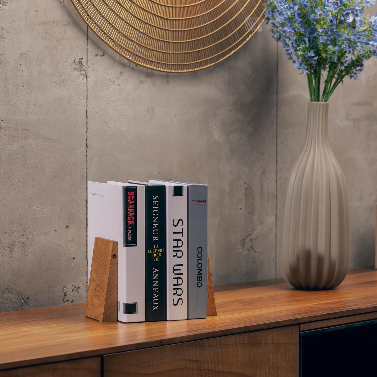 TILISMA Book Ends for Shelves - Handmade Wooden Bookends with Metal Base, Oak Tree - Sturdy Book Holders for Heavy Books - Fancy Modern Decorative Book Accessories to Hold Books on Bookshelf TILISMA