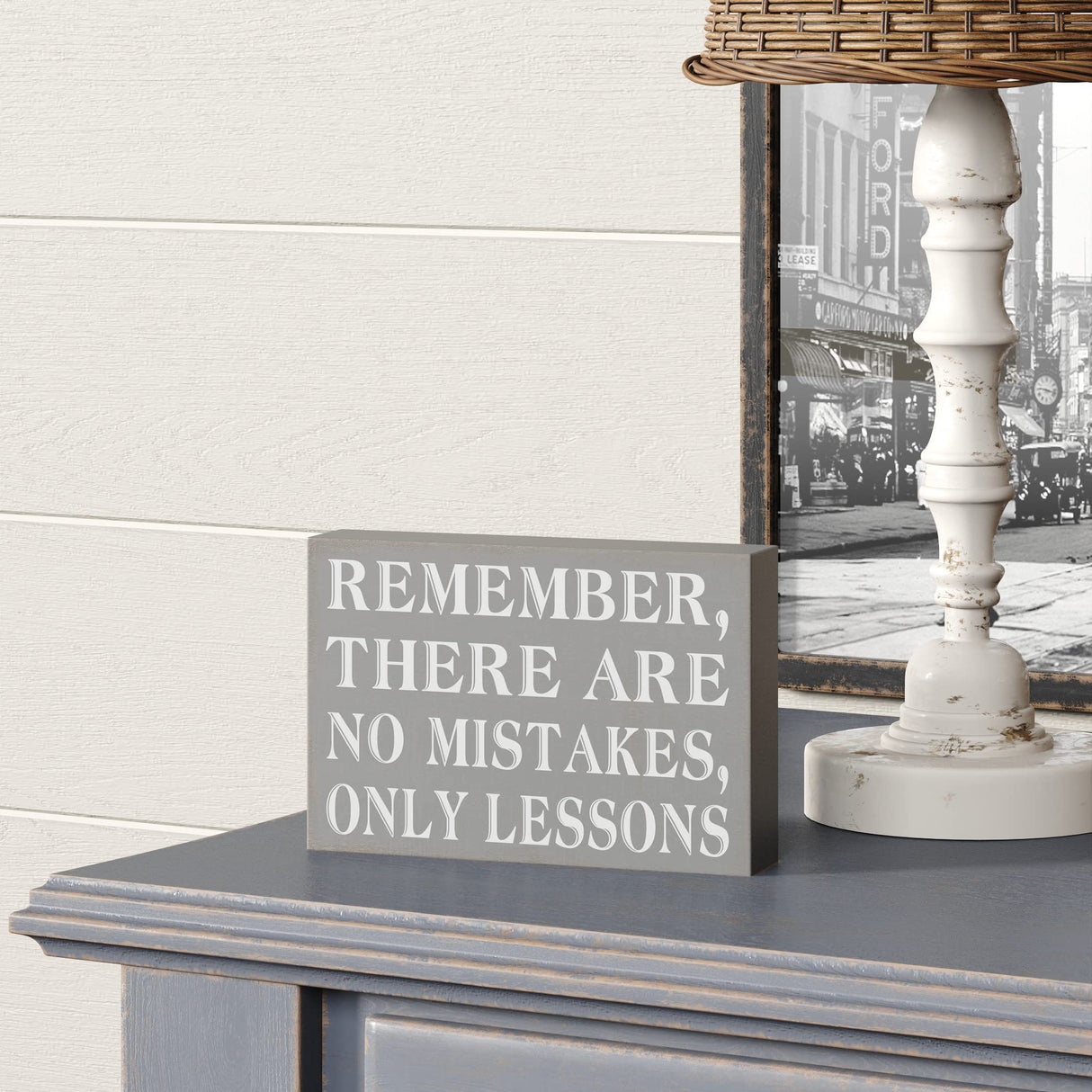 Barnyard Designs Wooden Box Sign Motivational Desk Decor, Inspirational Office Desk Decorations for Women Office Bathroom Shelf Décor (No Mistakes) Barnyard Designs