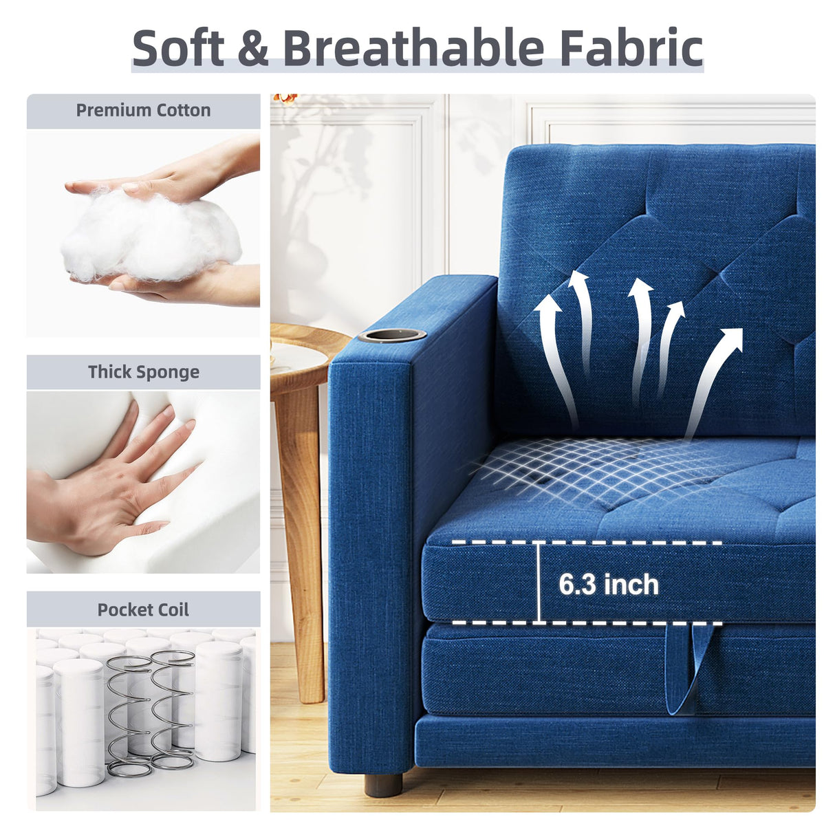 Lvifur 3-in-1 Loveseat Sleeper Sofa, Pull Out Sleeper Couch Full Size, Foldable Futon Sofa Bed for Small Space, Convertible Floor Couch with Side Pockets for Living Room (Blue) Lvifur