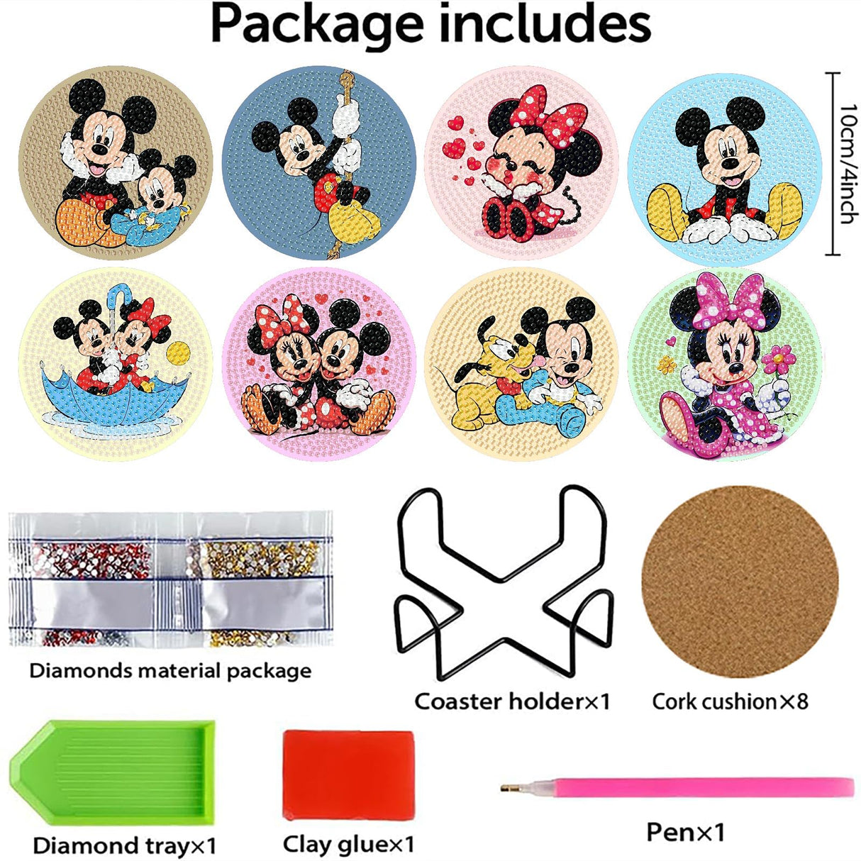 nekpiahu 8Pcs Diamond Painting Coasters with Holder,DIY Cartoon Life Coaster Diamond Art Kits for Adults Kids,Beginners Round Full Drill Diamond Art Craft Supplies nekpiahu