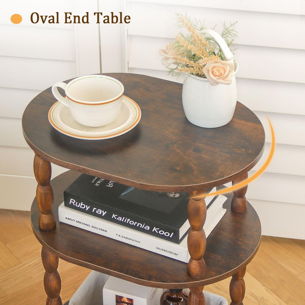 MaxSmeo Side Table, 3-Tier Small End Table, Modern Oval Night Stand Accent Table for Living Room, Bedroom, Rustic Brown MaxSmeo