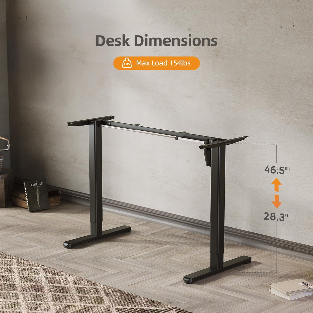 Claiks Standing Desk Frame, Electric Stand Up Desk Legs Frame Workstation Up to 63",T-Shaped Adjustable Standing Computer Desk for Home and Office, (Black Frame only) Claiks