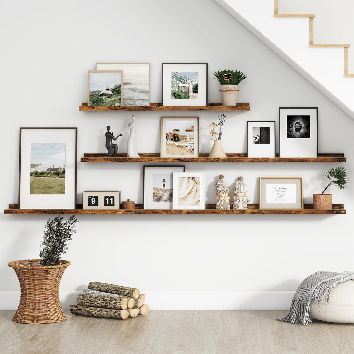 Floating Picture Ledge Shelves for Wall Set of 4, 72 Inch Wall Shelves with Lip Long Large Nursery Book Shelf for Toys Storage Kids Bookshelf Wall Mounted Living Room Bedroom Decor Frames FLYJOE