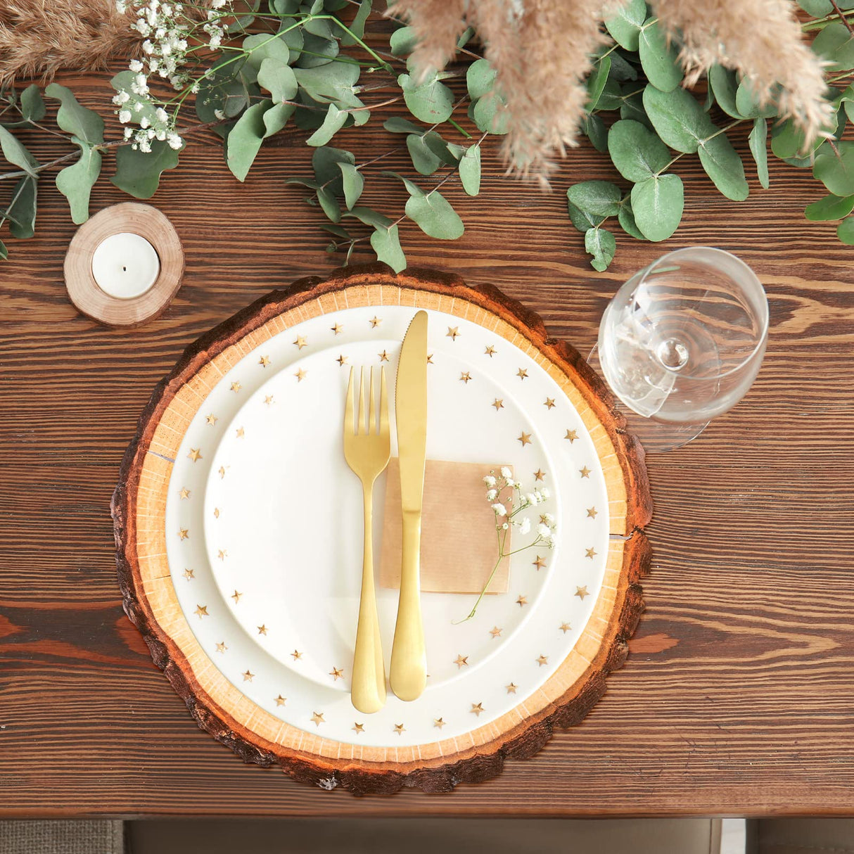 TaoBary 100 Pieces Disposable Wooden Slice Paper Place Mats Round Rustic Brown Wood Slices Charger Place Mat Bulk Table Paper Placemats for Summer Spring Fall Wedding Dinner Baby Shower Birthday Party TaoBary