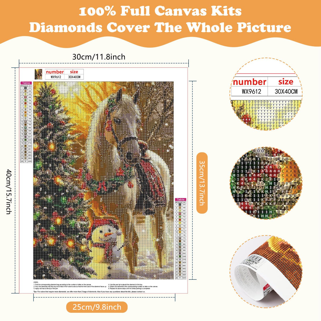SENQAO Horse Diamond Art Kits for Adults,Christmas 5D Diamond Painting Kits for Beginners,Round Full Drill Gem Art for Adults,DIY Diamond Dots Paintings Picture Arts Craft for Home Decor 12x16inch SENQAO