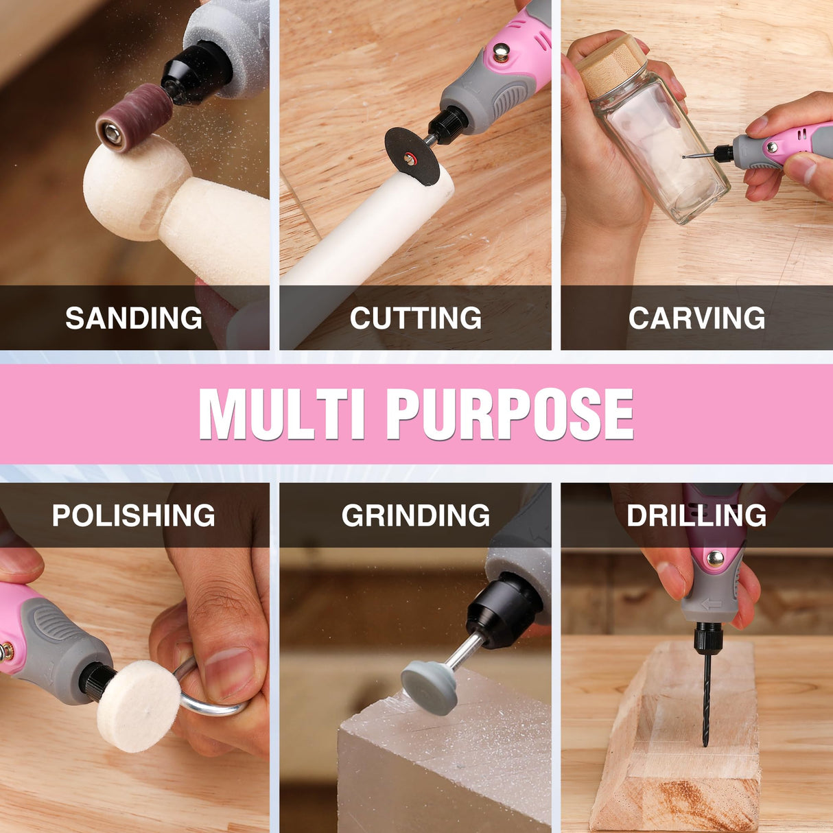 WORKPRO Cordless Rotary Tool Kit with 71pcs Accessories, 3 Variable Speeds, USB Rechargeable Mini Rotary Tool for Engraving, Sanding, Polishing, Carving, Cutting, DIY Crafts - Pink Ribbon WORKPRO