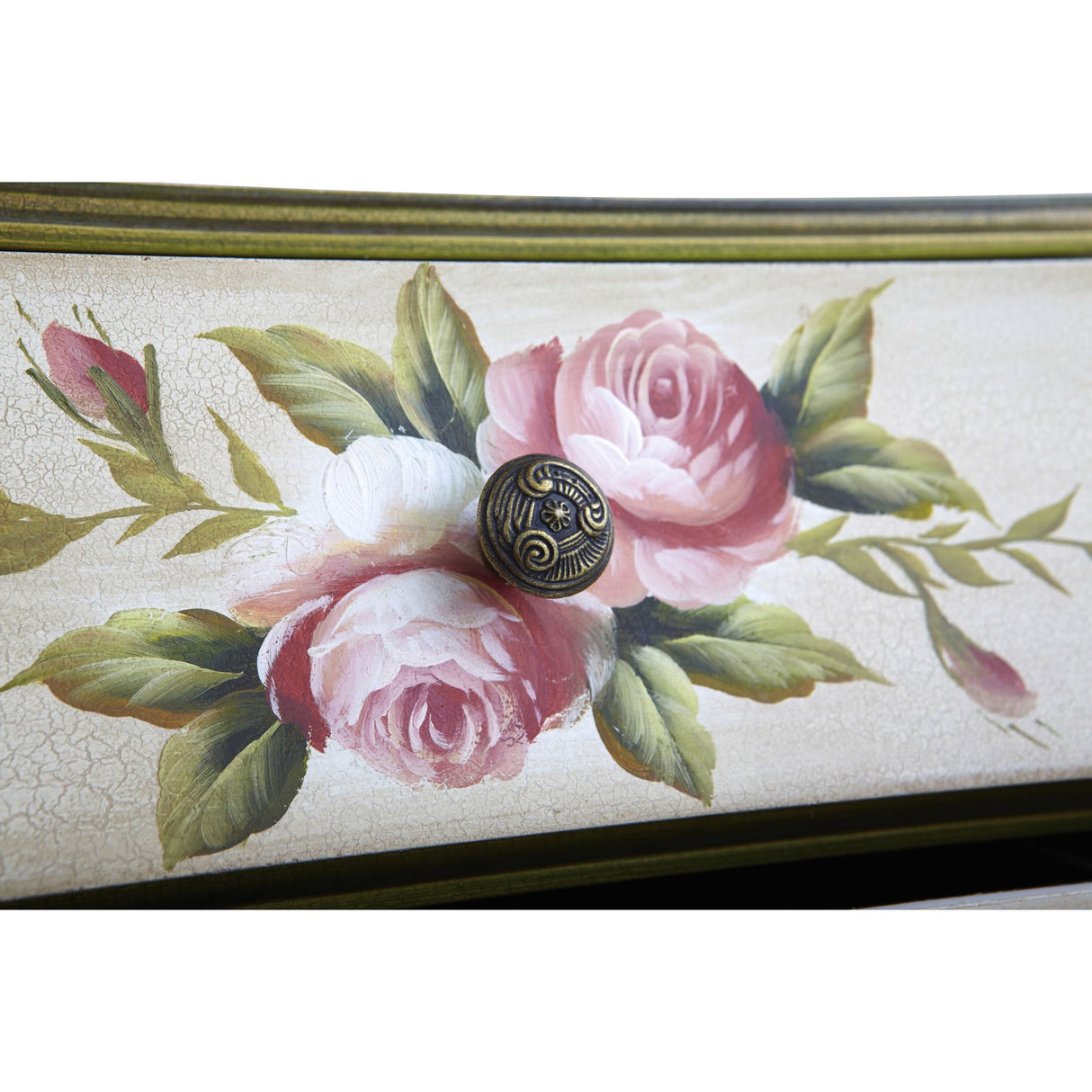 Nearly Natural Antique Night Stand w/Floral Art Nightstand, Beige/Pink/Gold,23" x 14.5" x 34.5" Nearly Natural