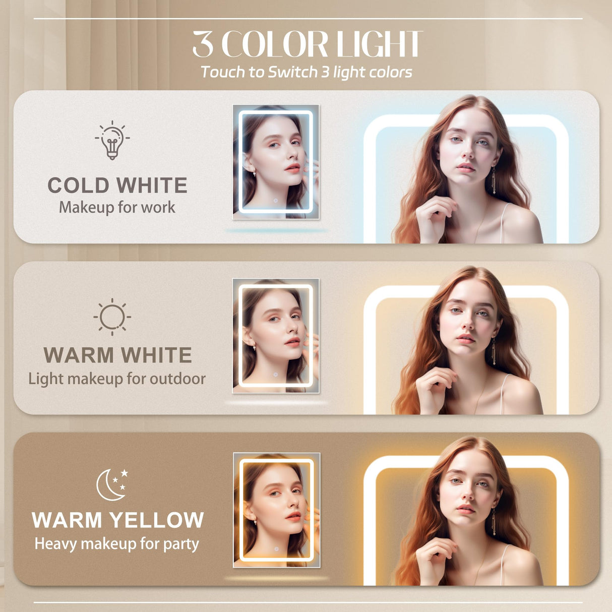 Furmax Vanity Desk with Mirror and LED Lights, Makeup Vanity Table with 3 Lighting Color, Adjustable Brightness, Vanity Table with 2 Drawers, Side Storage, for Bedroom (White, with Bench) Furmax