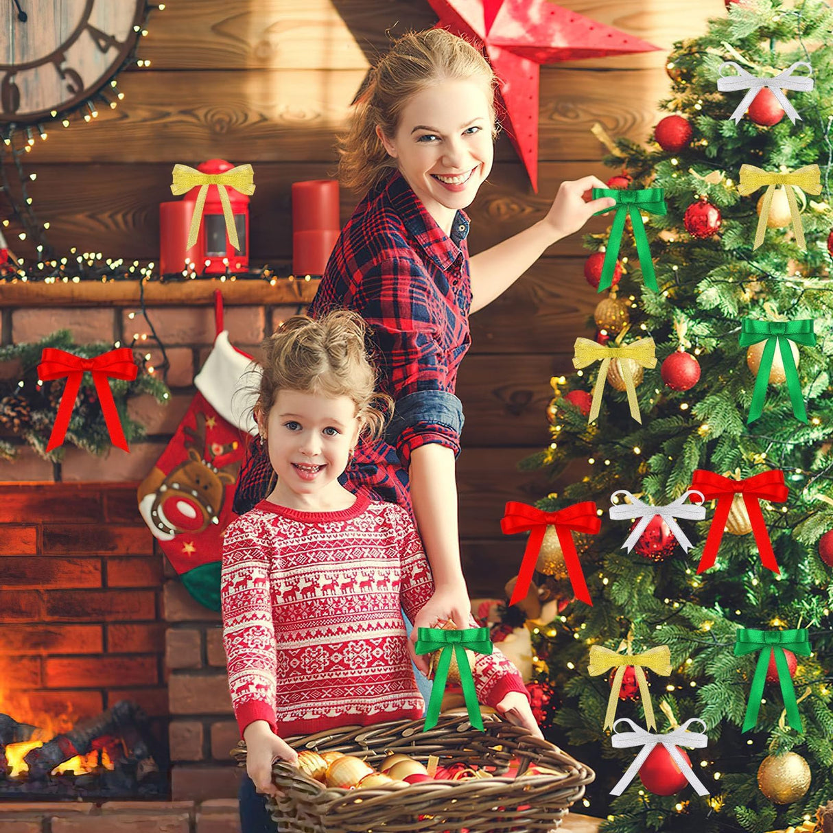 DECYOOL 4 Rolls 100 Yards Christmas Ribbons Metallic Glitter Fabric Holiday Festival Satin Ribbons 10mm Wide for Gift Wrapping Decoration DECYOOL