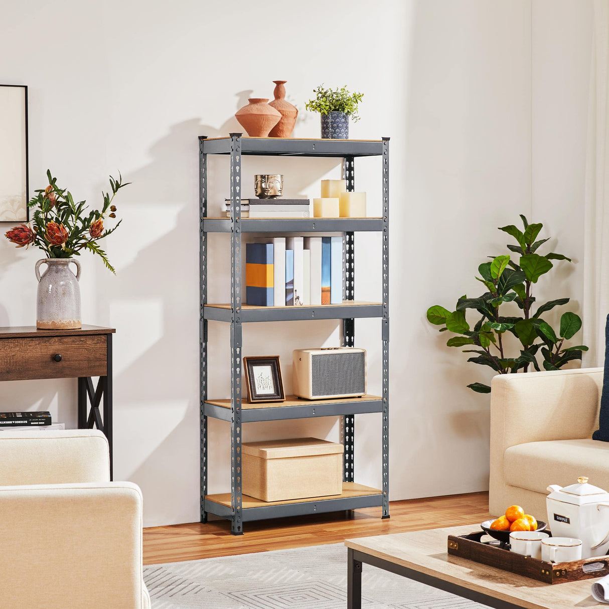 Topeakmart 2 PCS 5-Tier Utility Shelves, Metal Storage Shelves Garage Shelving Unit Adjustable Garage Storage Shelves Storage Racks Heavy Duty Shed Shelving - Dark Gray, 27.5 x 12 x 60 Inch Topeakmart