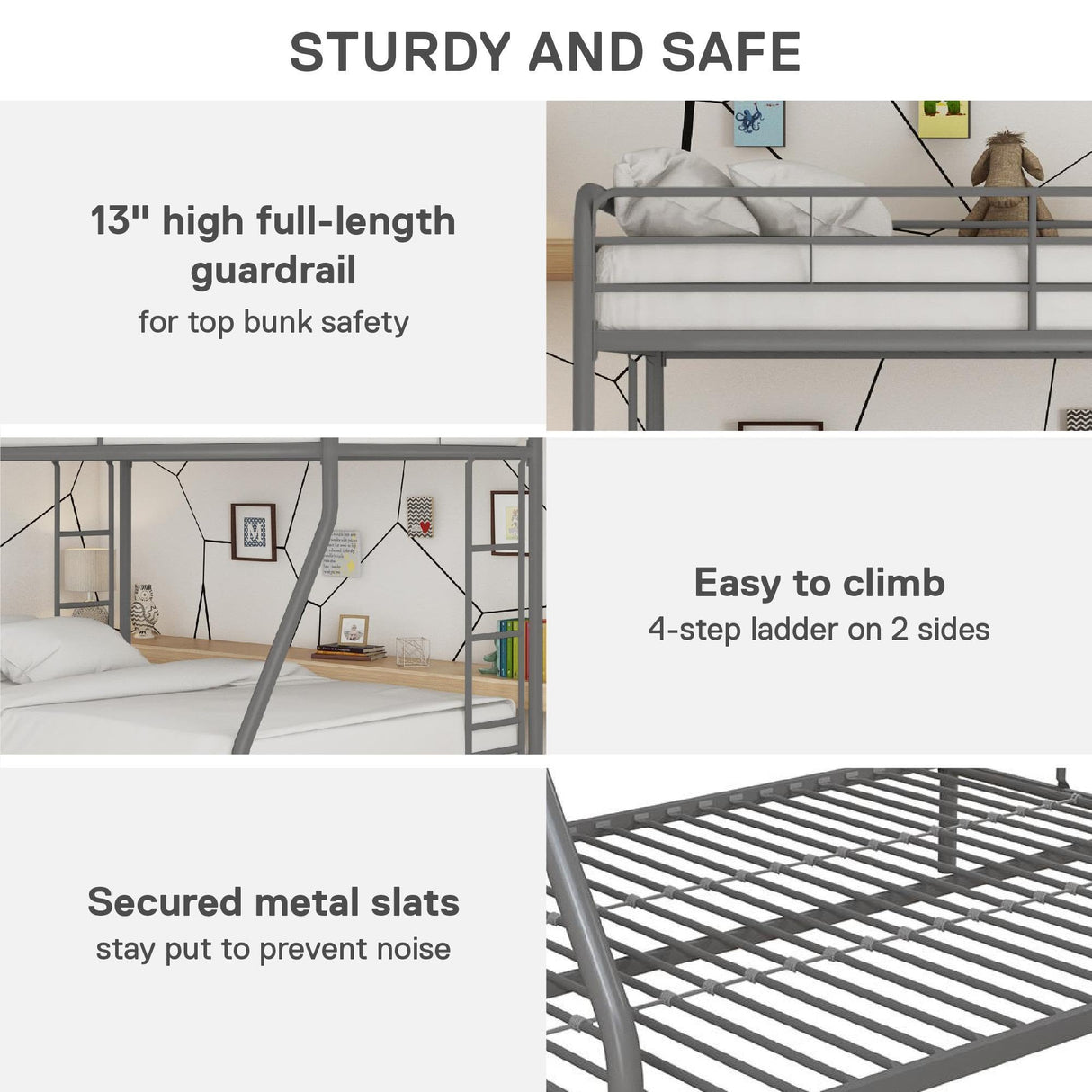 DHP Dusty Metal Bunk Bed with Secured Ladders, Twin/Full, Silver DHP