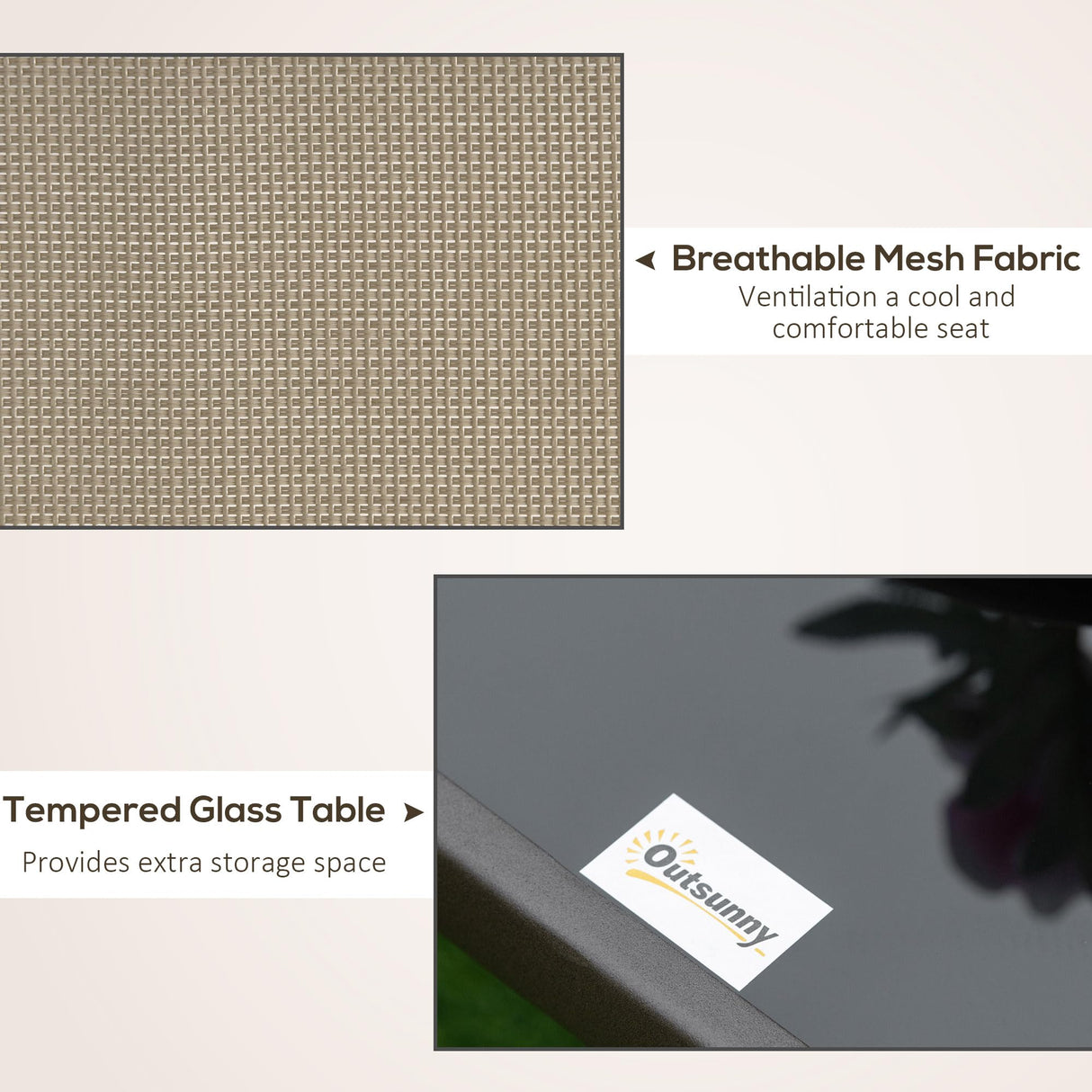 Outsunny 3-Piece Outdoor Gliders Set Bistro Set with Steel Frame, Tempered Glass Top Table for Patio, Garden, Backyard, Lawn, Gray Outsunny