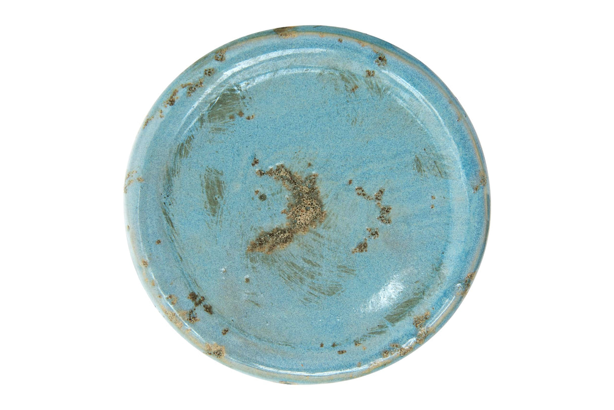 Creative Co-Op Large Distressed Blue Terracotta Pillar Candle Holder Creative Co-Op