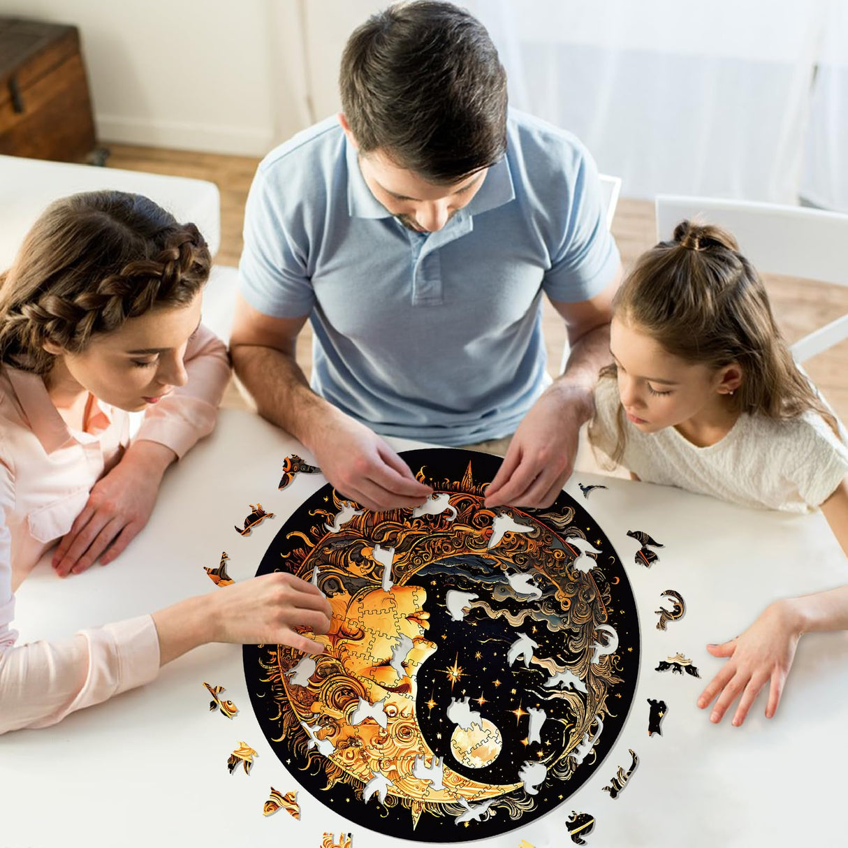 Wooden Puzzles for Adults, 200 Pieces Sun and Moon Uniquely Irregular Animal Shaped Wooden Jigsaw Puzzles, Creative Gift for Teenagers and Adults WHJSG