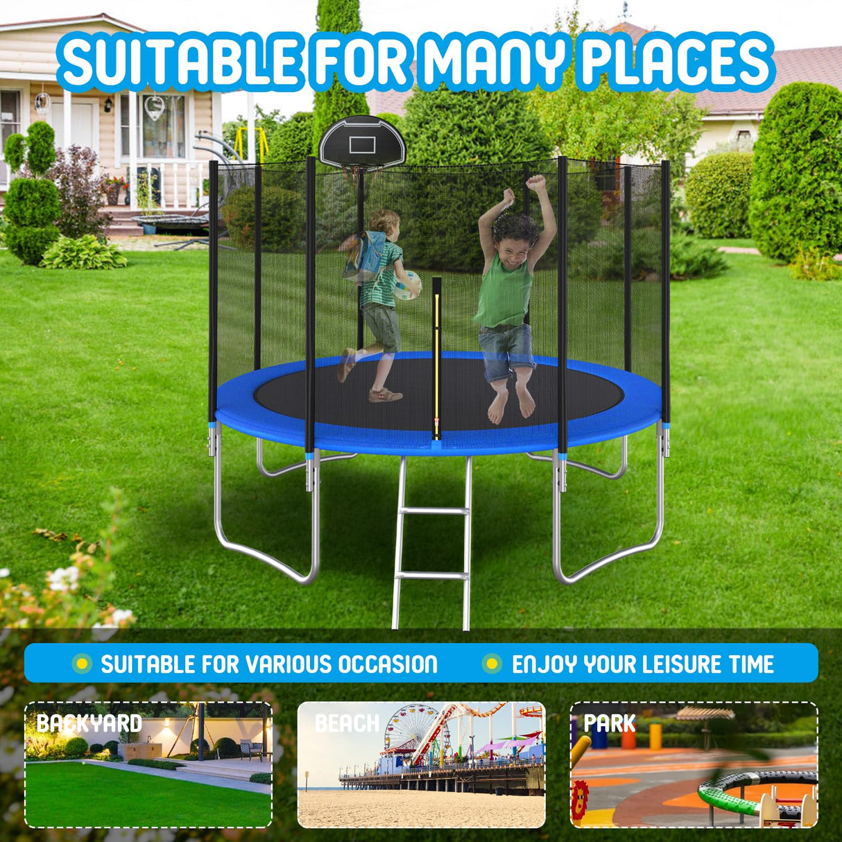 Livavege Trampolines 10FT Trampoline with Safety Enclosure Net & Ladder, Outdoor Trampoline for Kids and Adults with Heavy Duty Jumping Mat and Spring Cover Padding, 400LBS, ASTM Approved Livavege