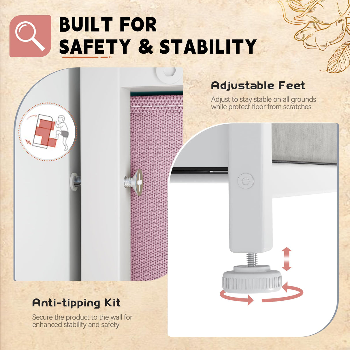 DWVO 10 Drawer Dresser - Fabric Storage Tower, Tall Chest Organizer Unit, Living Room, Hallway, Closets - Sturdy Steel Frame, Wooden Top & Easy Pull Fabric Bins, Pink DWVO