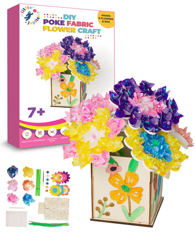DIY Poke in Art Fabric Flower Craft - Makes 6 Flower Bouquet & Box with Paint, EVA Foam Craft Pieces, & More - Complete Kit for Kids 7-12 Years Old - Fabric Art for Kids - Poke Crafts for Girls
