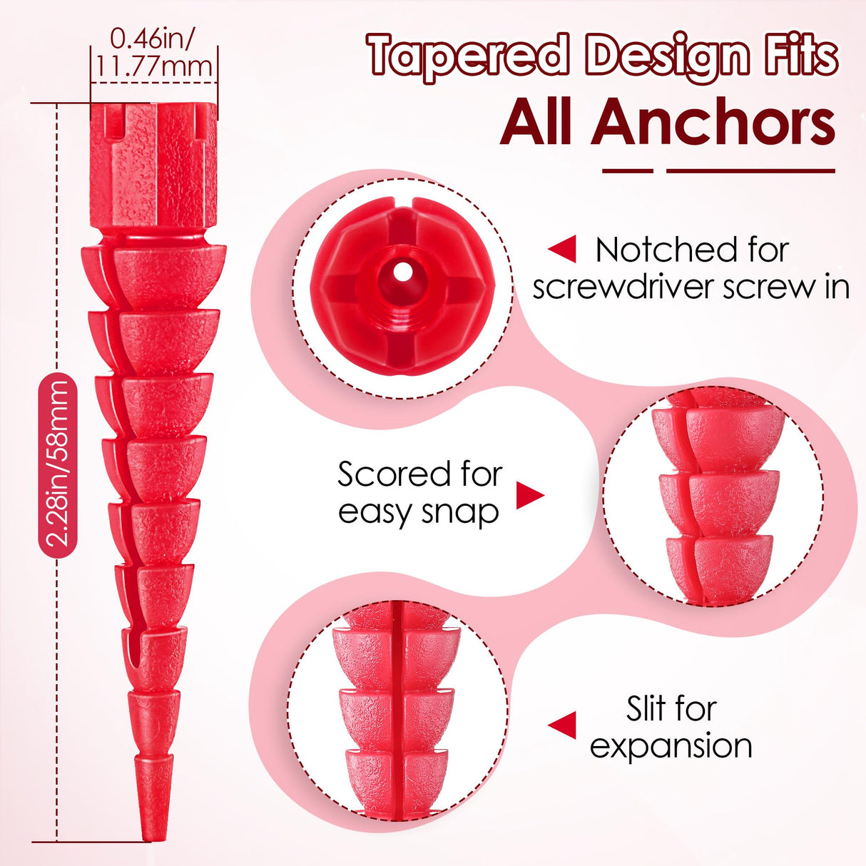 Gulfmew Wood Anchor, Stripped Screw Hole Repair Kit for Wood, Door, Fixing Stripped Screw Holes, Fits Wood Screws Sizes #2 to #16, Screw Holes from Stripped to Gripped, Red (10) Gulfmew