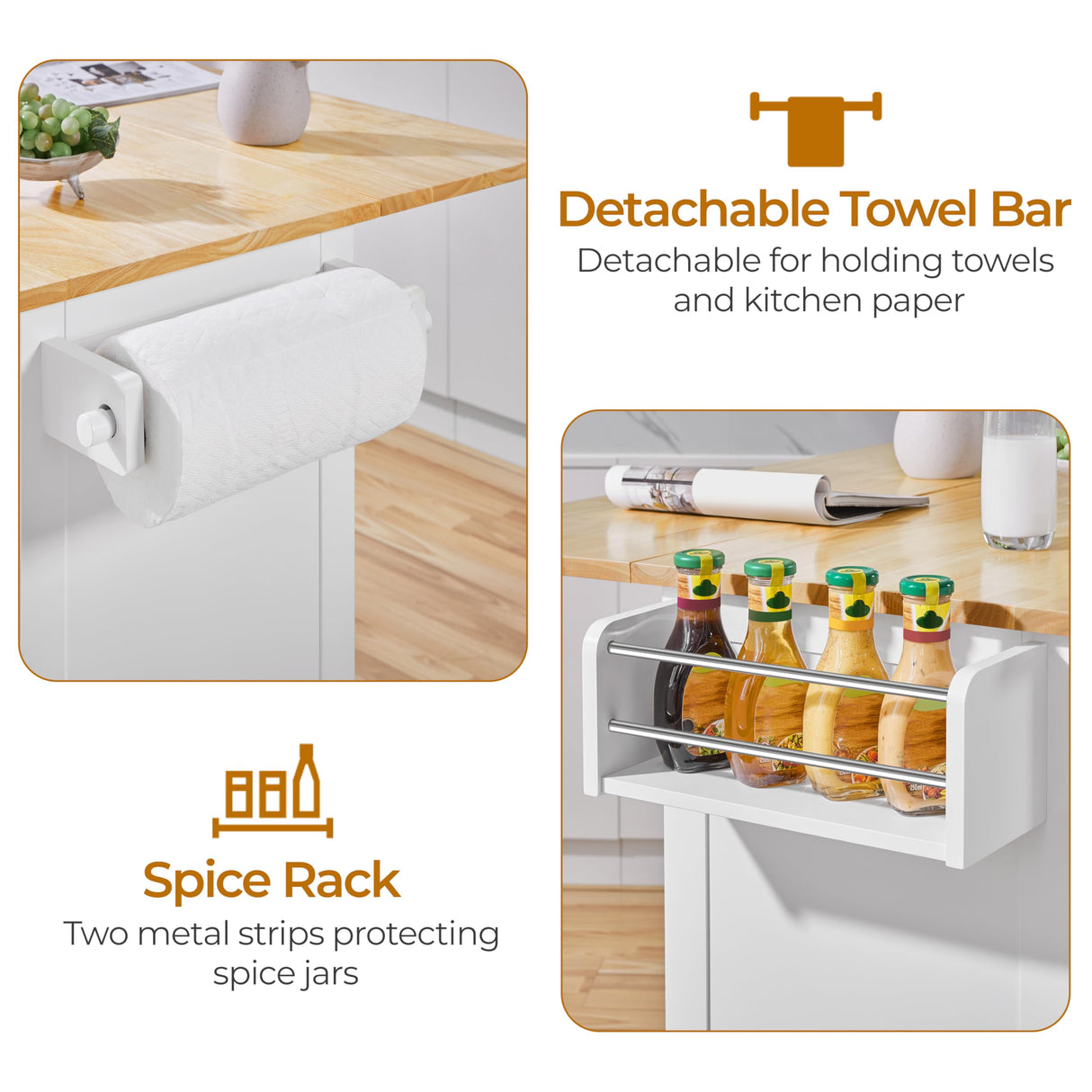 Yaheetech Rolling Kitchen Island with Drop Leaf, Kitchen Cart on Wheels with Storage Cabinet and Drawers, Rubberwood Top, Detachable Towel Rack, Spice Rack for Dining Room, White Yaheetech