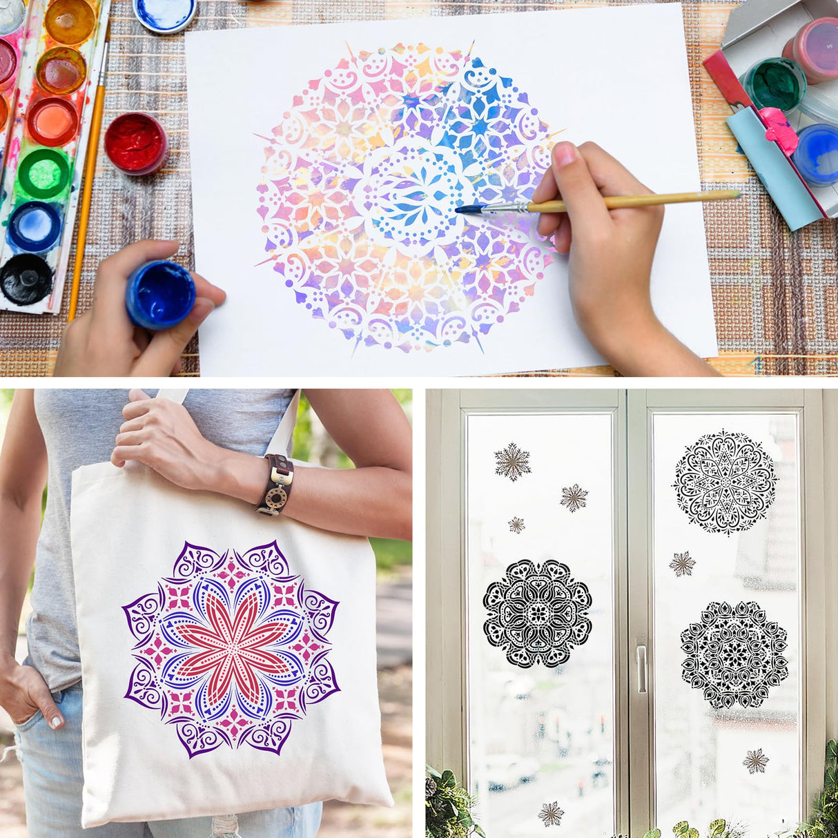 Eunvabir 9 Pack 12x12'' Mandala Stencils for Painting on Wood, Floor, Wall, Tile Fabric, Reusable Furniture Stencils Painting Template Eunvabir