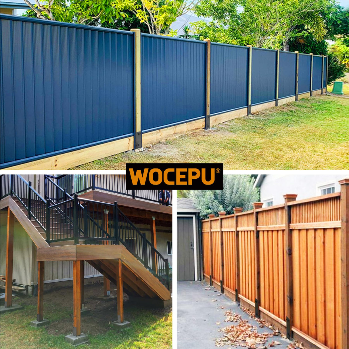 Wocepu 1 Pack Heavy Duty Stainless Steels U-Shape 4"x4"(Actual 3.5"x3.5") Wet Concrete Fence Post Holder, Psot Base, for Fence, Deck Railing, Pergola Wood Post Bracket Anchor (Dark Grey) WOCEPU