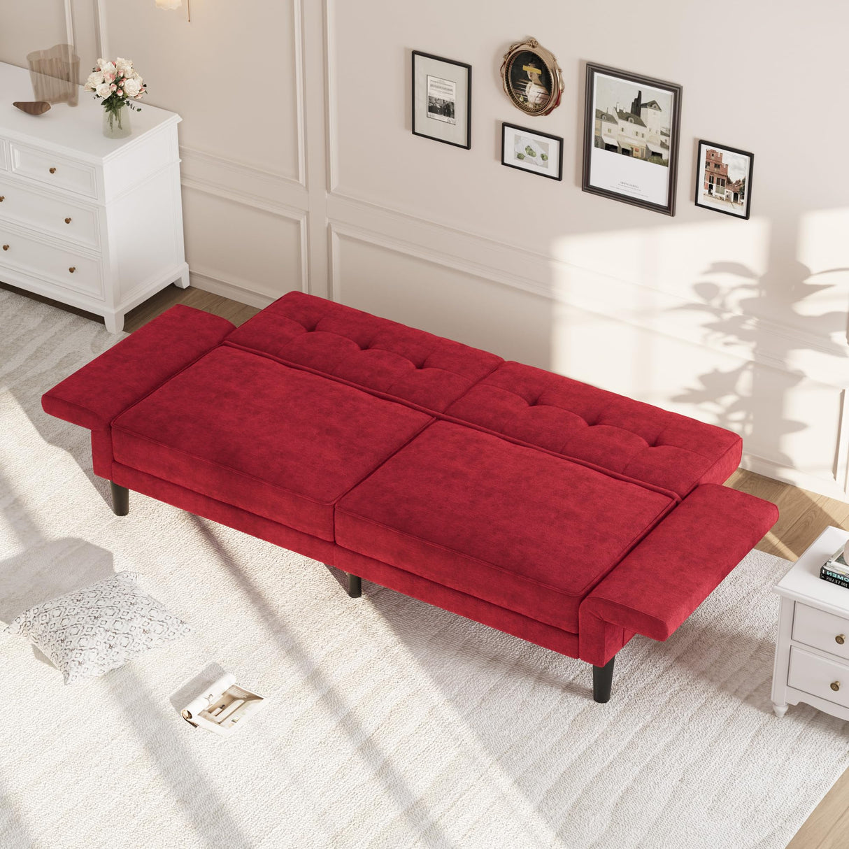 GarveeHome 89" Futon Sofa Bed, Convertible Sleeper Sofa with Adjustable Backrest & Armrest, Modern Futon Couch Bed, Loveseat Sleeper for Living Room Bedroom Apartments, Red GarveeHome