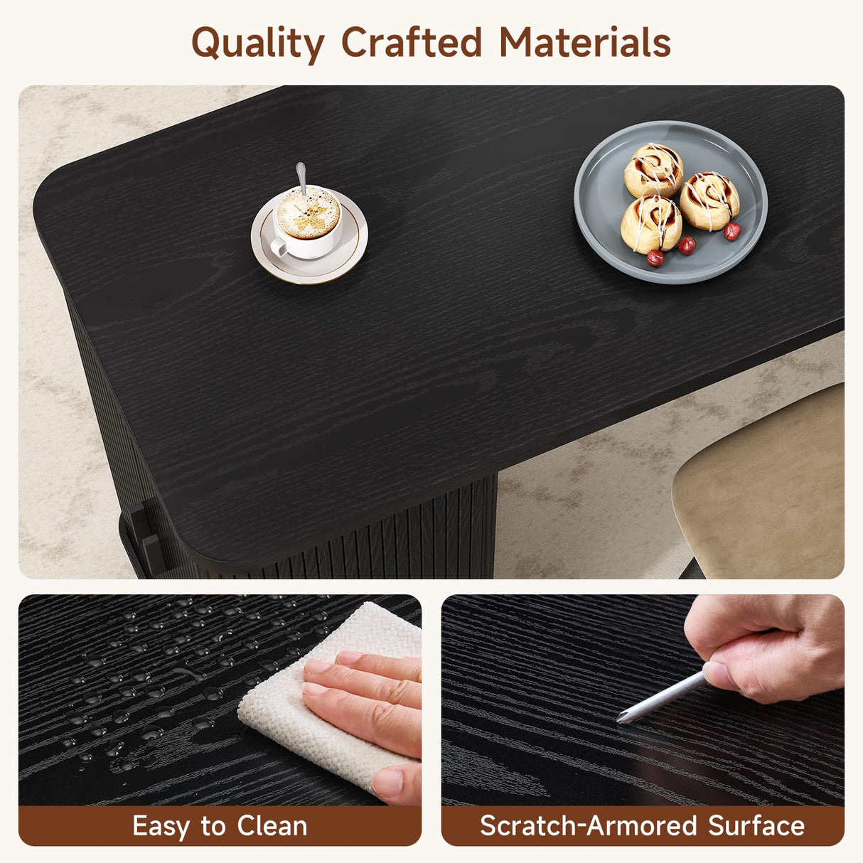 ONBRILL 59 Inch Kitchen Island with Storage, Fluted Counter Height Table, Mid-Century Modern Kitchen Island Table with Sliding Door, Home Bar Tables with Wine Rack and Drawers Black ONBRILL