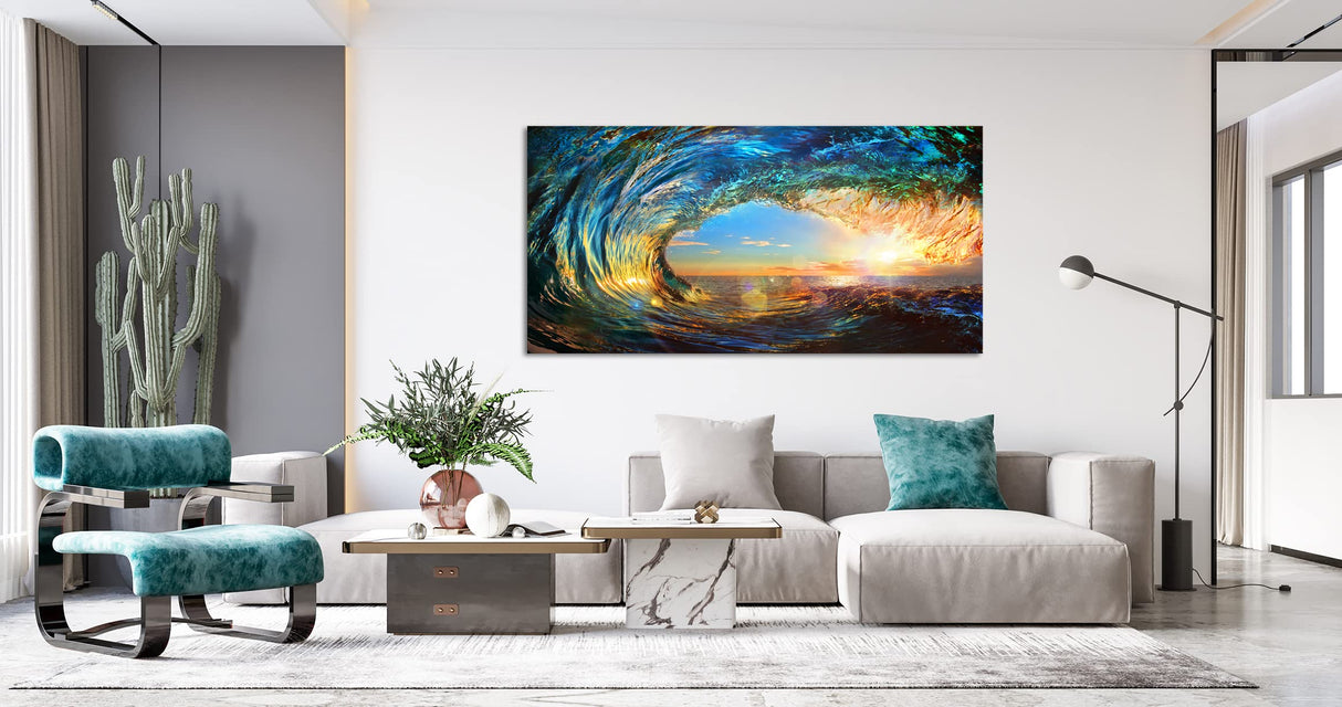 Cao Gen Decor Art S06750 Giant Wave Water Wall Art Canvas Prints 1 Panels Ocean Waves Pictures Paintings with Sunset Blue Seascape Framed for Living Room Bedroom Kicthen Office Artwork Cao Gen Decor Art