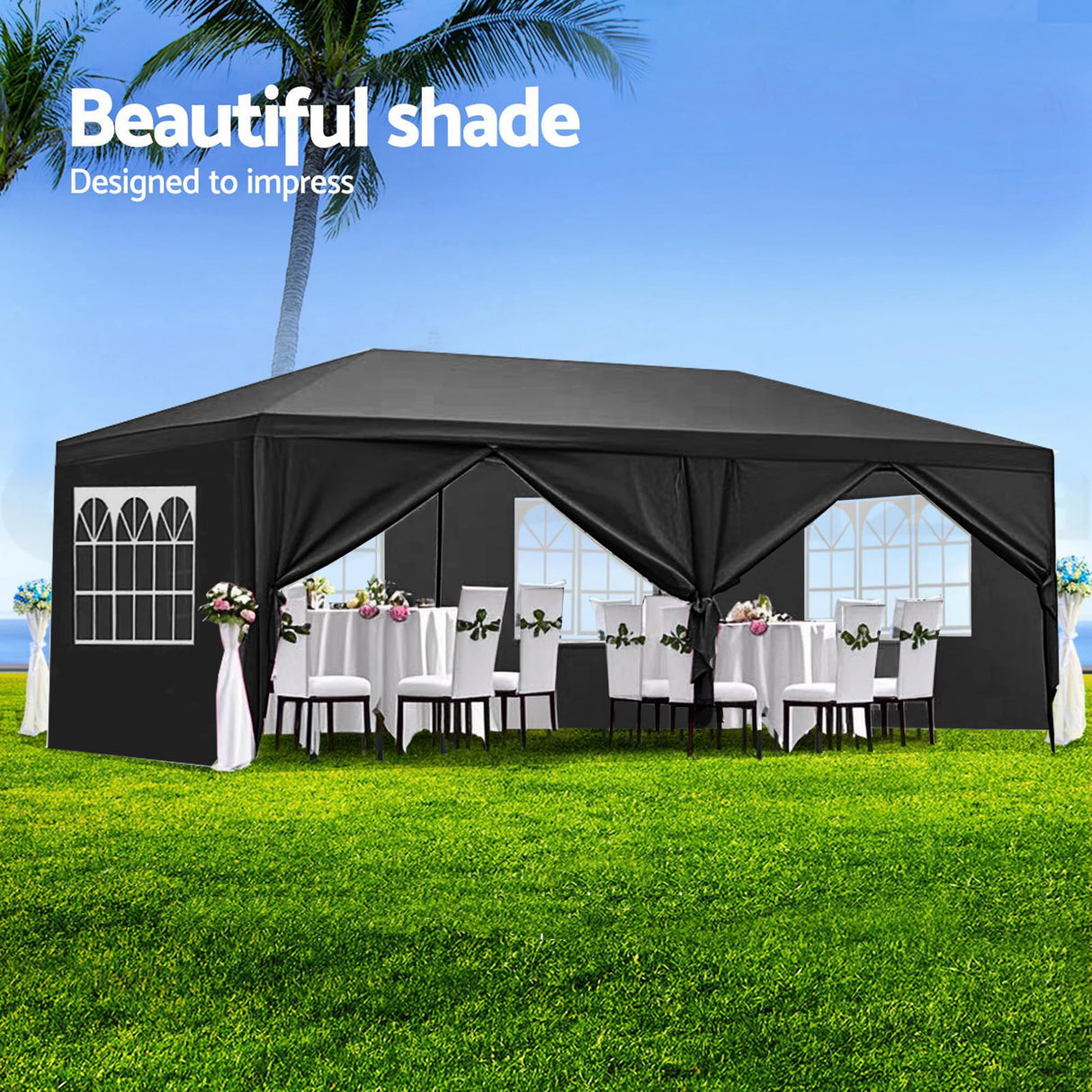 10x20 Party Tent, Outdoor Wedding Tents with 6 Removable Sidewalls, Gazebo Shelter for Parties Patio, Outside Waterproof Canopy Tents, Party Wedding BBQ Events Tent, Black MegaChoice