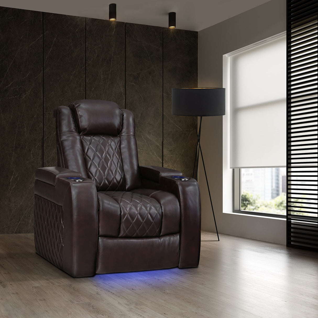Valencia Tuscany Home Theater Seat - Nappa Leather Power Recliner with Cool Gel Memory Foam, USB-C/A Charging, RGB LED Lights, Adjustable Lumbar & Headrest (Row of 2 Loveseat, Dark Chocolate) VALENCIA THEATER SEATING