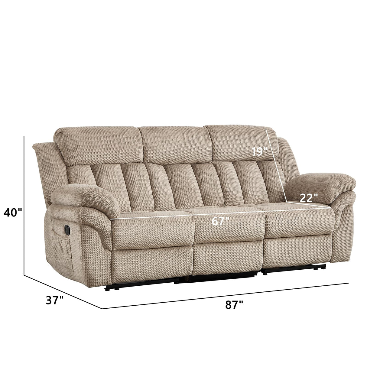CANMOV Recliner Sofa Set, Manual Reclining Sofa with Overstuffed Armrest for Living Room,Bedroom Furniture,Office,3 Seat Light Brown CANMOV