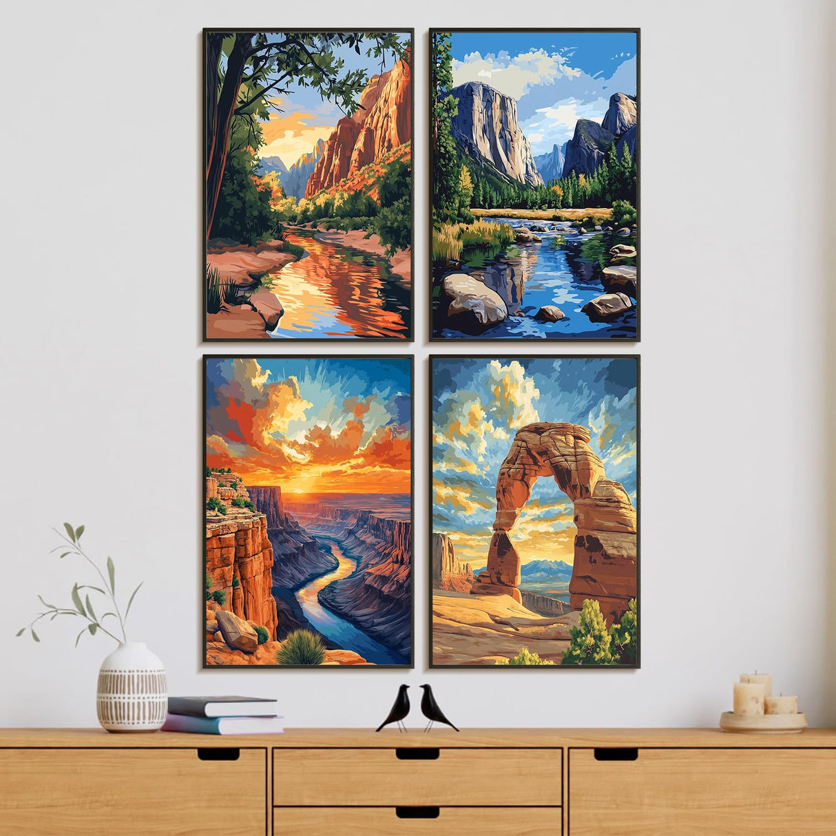 4 Pack Framed Paint by Numbers Kit for Adults Beginner with Wooden Easel, National Park Paint by Number Kits with Frame, DIY Acrylic Landscape Painting by Numbers for Home Wall Decor Gift 8x12 inch Yezavesu