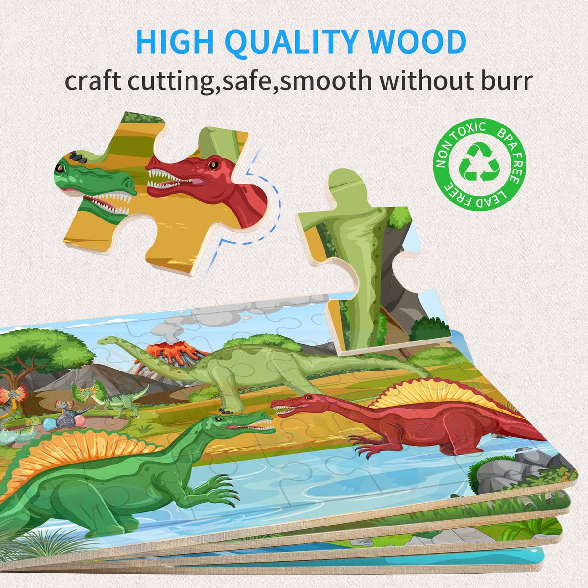Puzzles for Kids Ages 3-5 4-6, 24 Pieces Dinosaur Wooden Jigsaw Puzzles for Toddlers Ages 3 4 5 6 Year Olds Educational Learning Toys Children Puzzles for Kids Boys and Girls OSBOO
