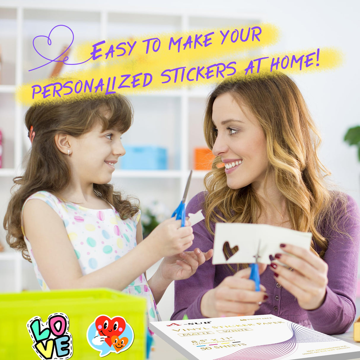 A-SUB Premium Printable Vinyl Sticker Paper for Inkjet Printers, 50 Sheets Matte White Waterproof Sticker Paper 8.5x11 Inch for Making Your Own Stickers at Home A-SUB