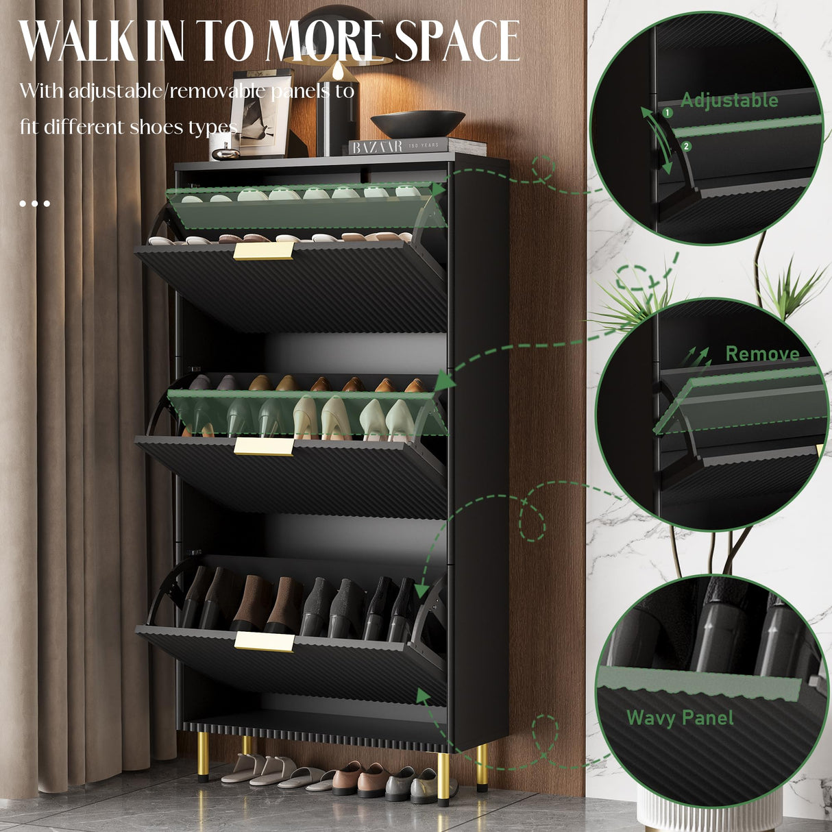 INNOD 51" Shoe Cabinet with 3 Flip Drawers, Shoe Storage Cabinet for Entryway, Freestanding Shoe Organizer with Adjustable Shelf, Narrow Hidden Shoe Rack for Front Door Entrance Hallway INNOD