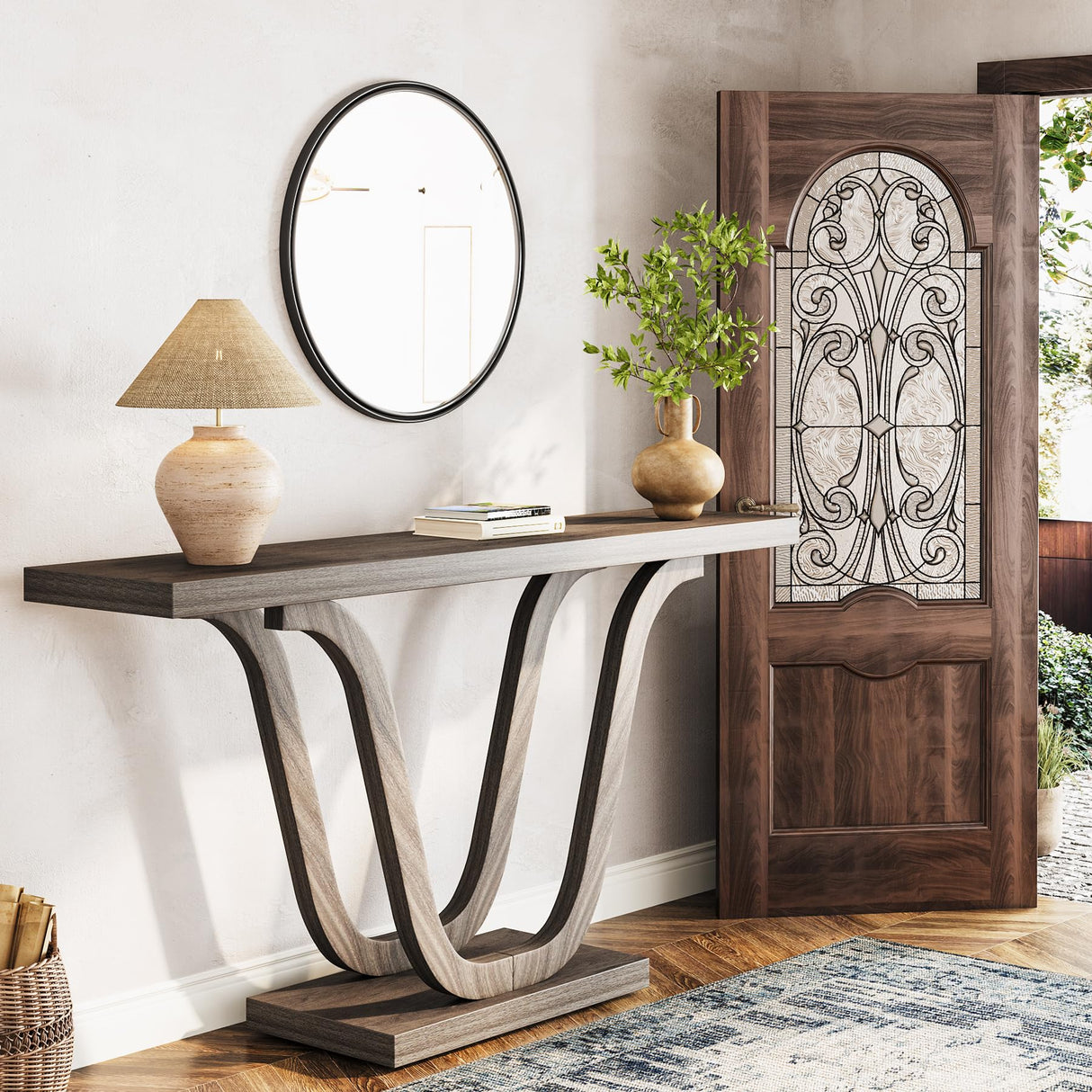 Tribesigns Farmhouse Console Table, 55.12" Wood Entryway Table, Narrow Hallway Table, Behind Couch Table Foyer Table with Double U-Shaped Legs for Entryway, Living Room, Corridor Tribesigns