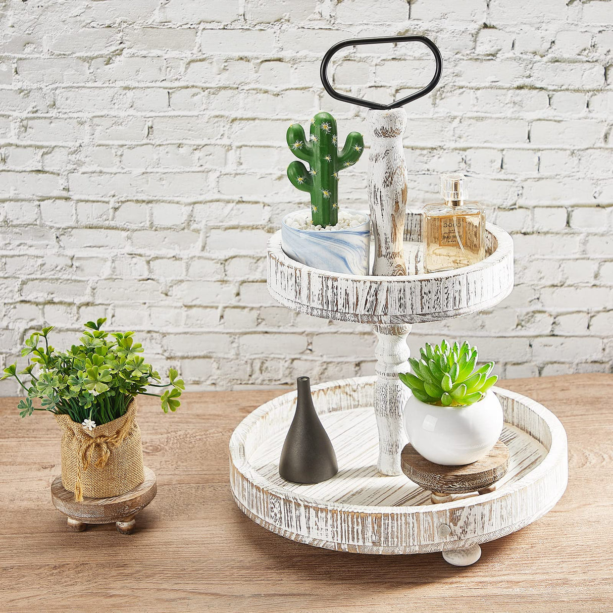 Set of 4 Mini Wood Risers for Decor Round Wooden Riser Small Wooden Stool Display Decorative Riser Stand Farmhouse Risers Rustic Wood Pedestal Stand for Plant Pot Tiered Tray Cake Food Home (Brown) Yalikop