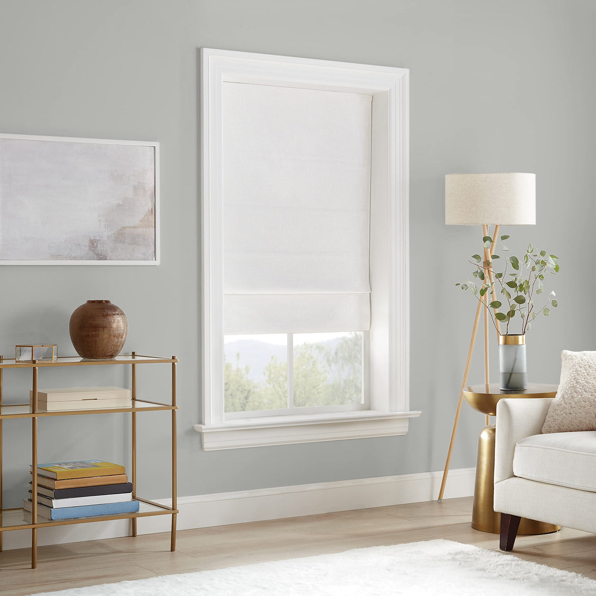 ECLIPSE Drew Noise Reducing Blackout Cordless Lined Window Roman Shade for Living Room, 31 in x 64 in, White Eclipse