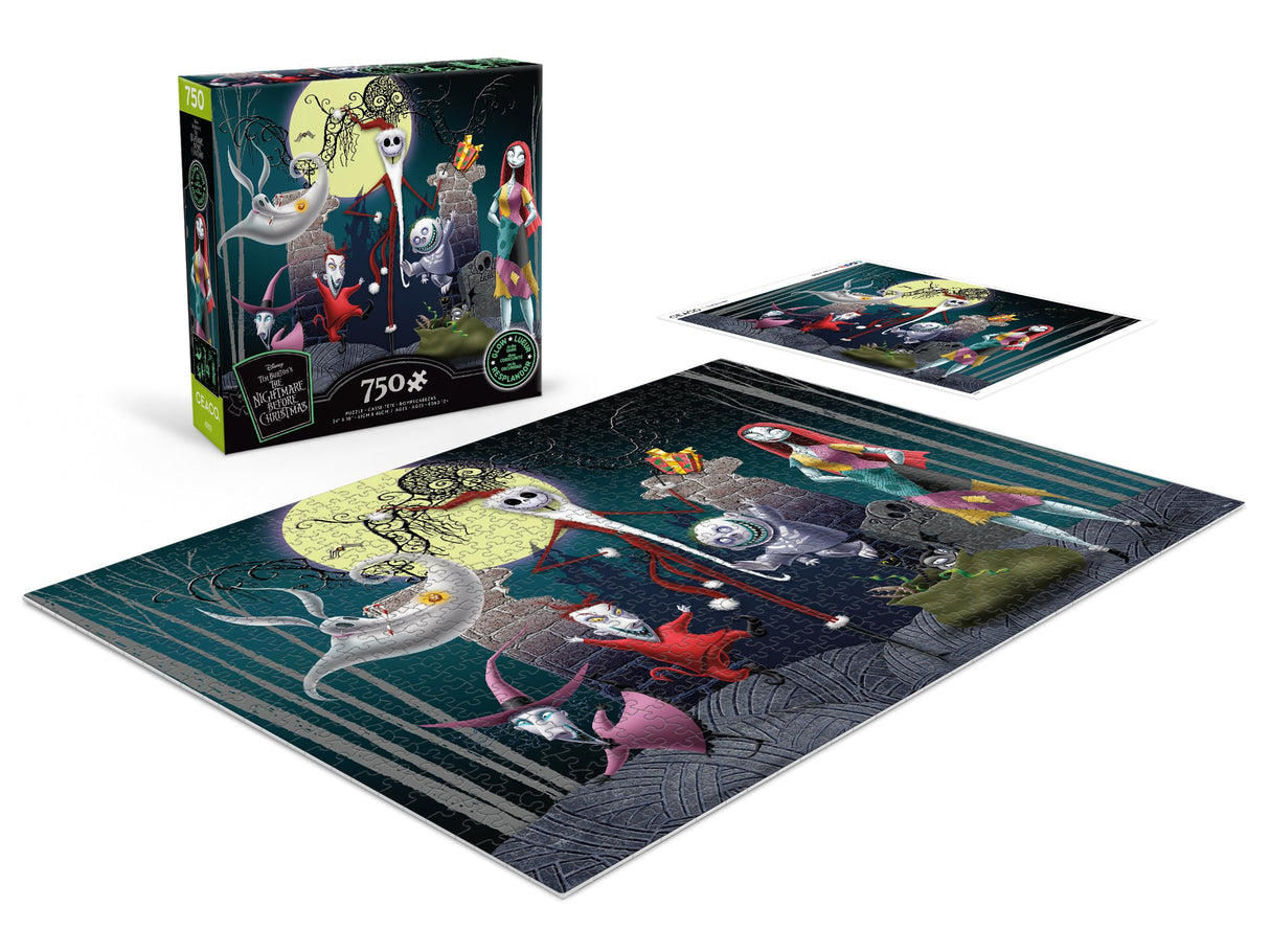 Ceaco - Disney - Tim Burton's Nightmare Before Christmas - Glow in The Dark - Festive Frolics - 750 Piece Jigsaw Puzzle Ceaco