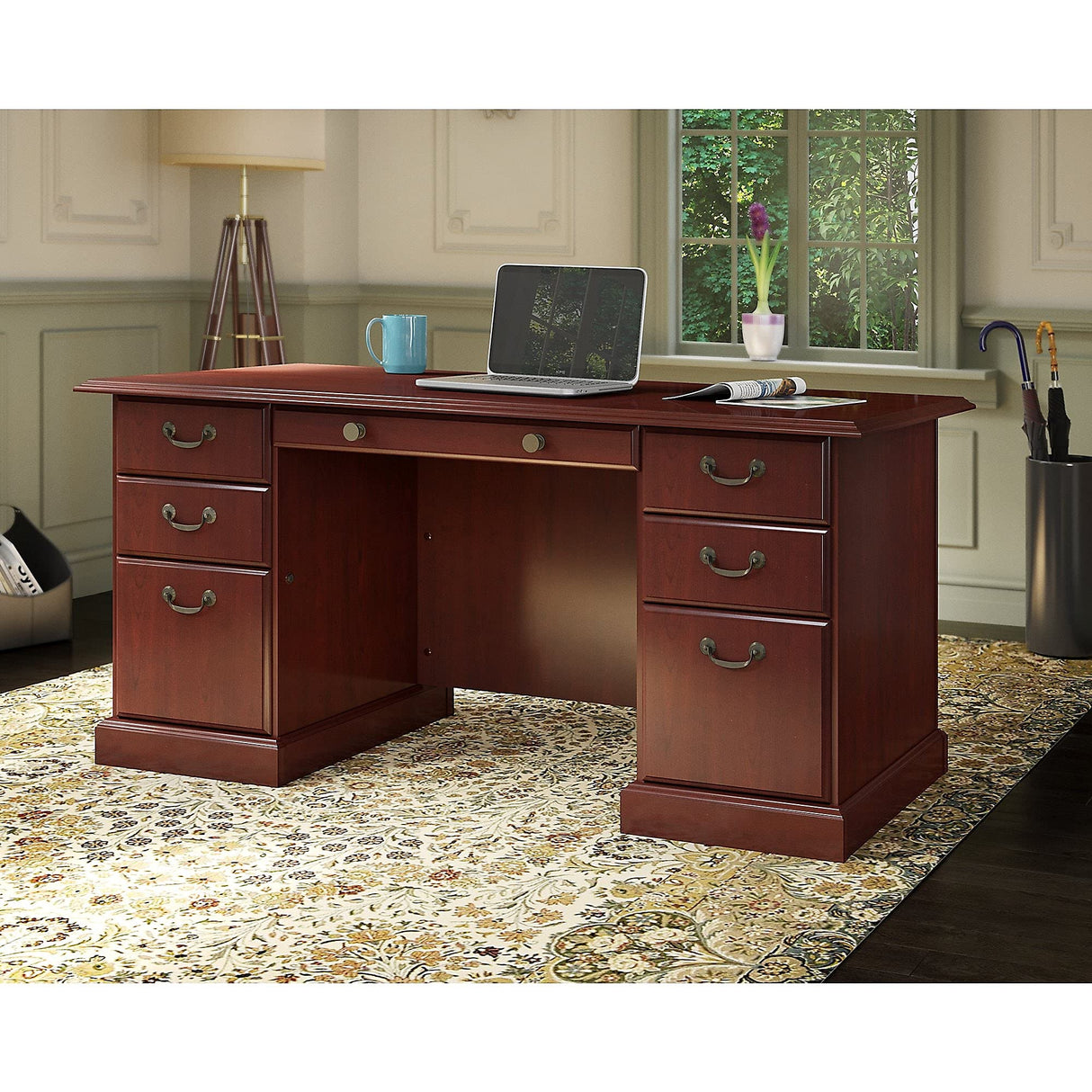 kathy ireland Home by Bush Furniture Bush Furniture WC65566-03K Bennington Executive Desk, Harvest Cherry Bush Business Furniture