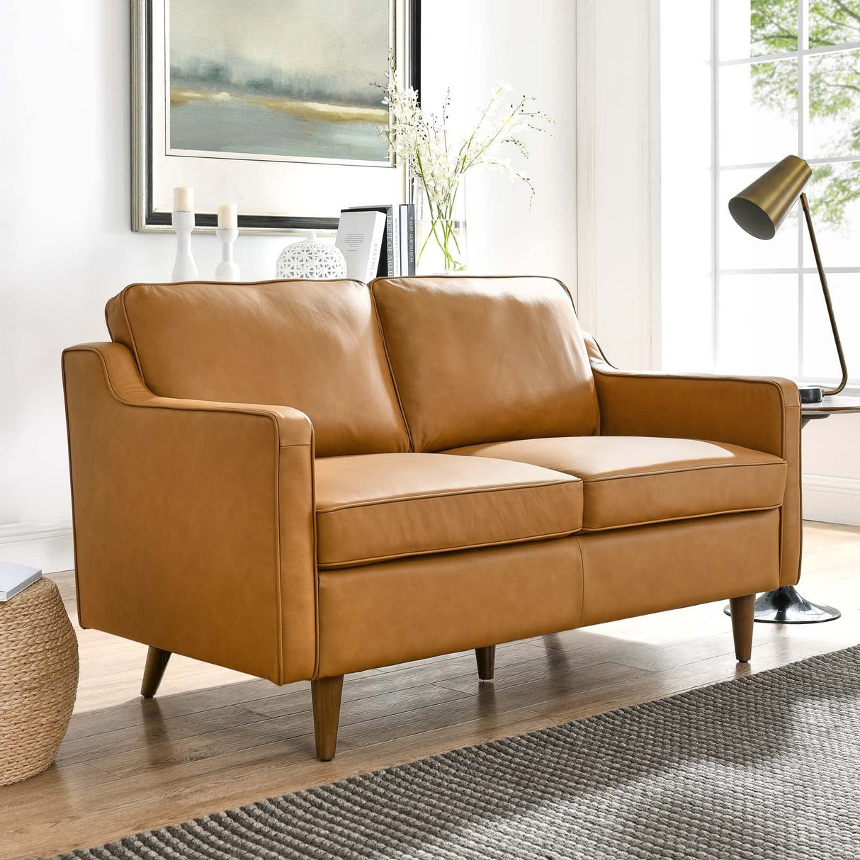 Modway Impart Upholstered Genuine Leather Loveseat in Tan Modway