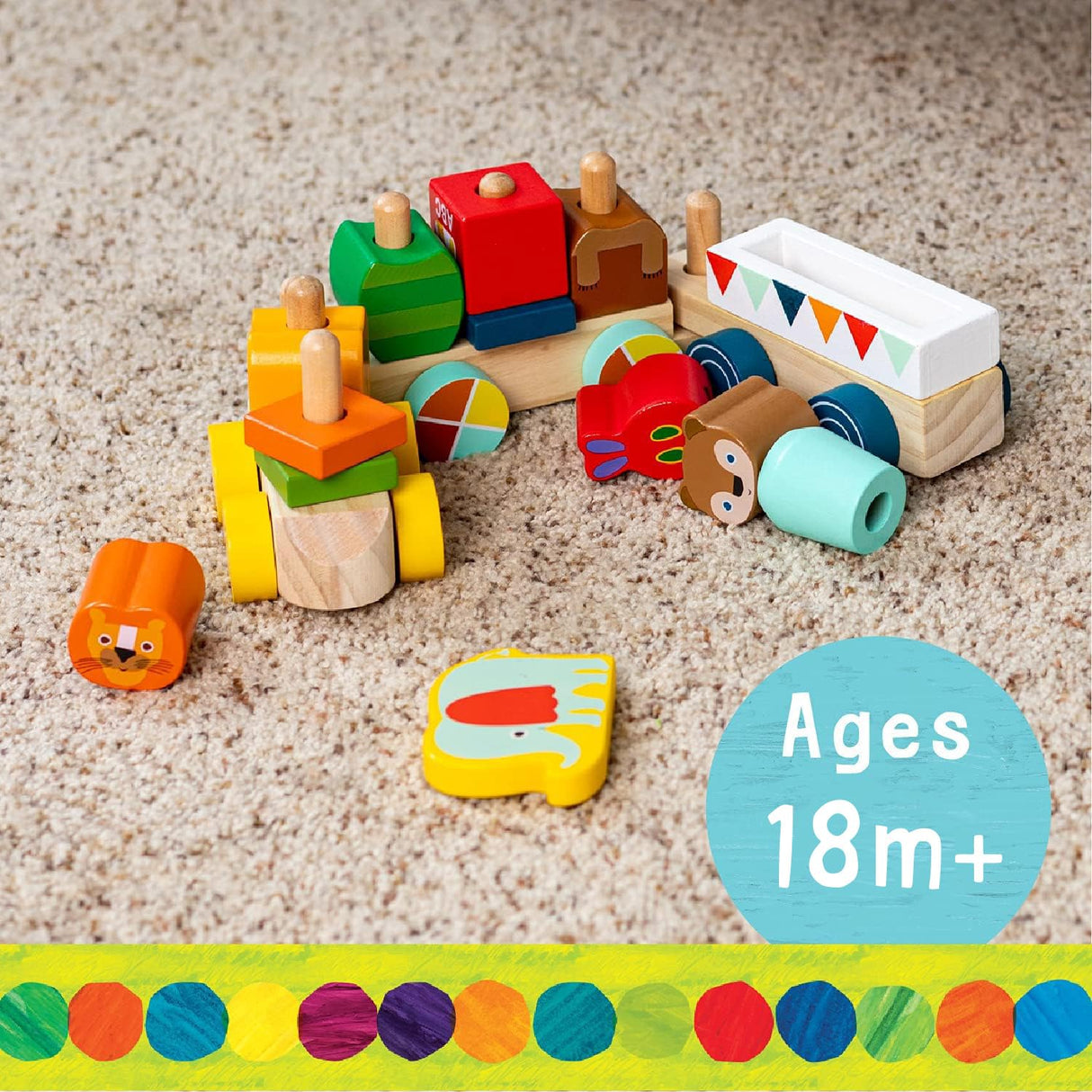 KIDS PREFERRED World of Eric Carle The Very Hungry Caterpillar Wooden Train Set, 15 Pieces KIDS PREFERRED