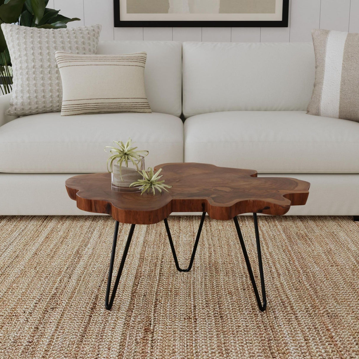 East at Main Live Edge Teak Wood Coffee Table, 31.5" Round, Natural Finish – Handcrafted Teak Wood Puzzled Together to Form a Unique Organic Accent Table for Rustic & Modern Decor East at Main