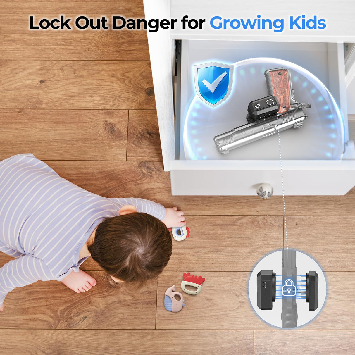 AINIRO Biometric Trigger Lock, Gun Trigger Lock for Rifles and Shotguns, Handguns, Quick-Access Gun Lock with Key, Keypad, Fingerprint; Shotgun Lock for Car, Bedside, Drawer AINIRO