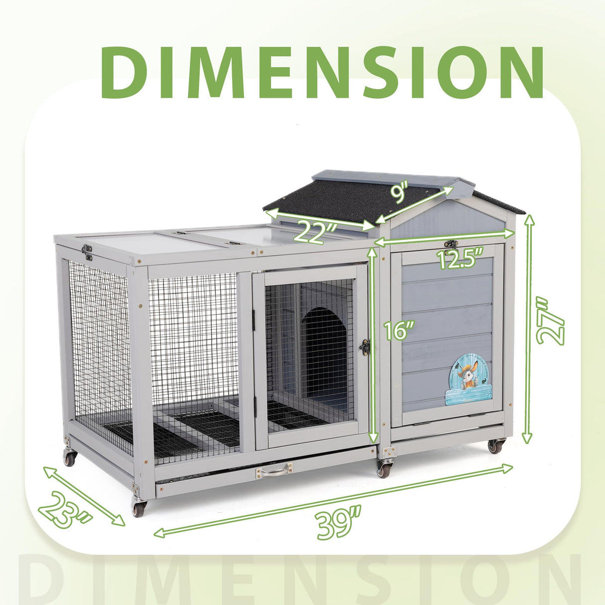 COZIWOW 39inches Fashion Wood Rabbit Hutch Indoor,Wide Space Small Animal Houses Habitats with Removable Tray&Safety Lock,Bunny Cage with Waterproof Roof&Solar Panels (Grey) COZIWOW